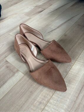 Pointed Toe Flats in Brown Suede